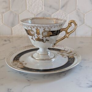 Lefton China Elegant Gold and Black Teacup and Saucer Set